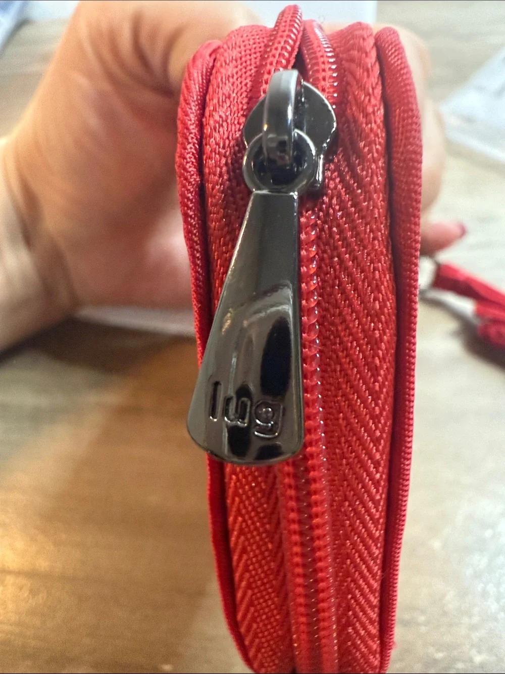 NWT Lug Red RFID Wristlet Card Holder / ID Badge Pouch with Strap & Carabiner
